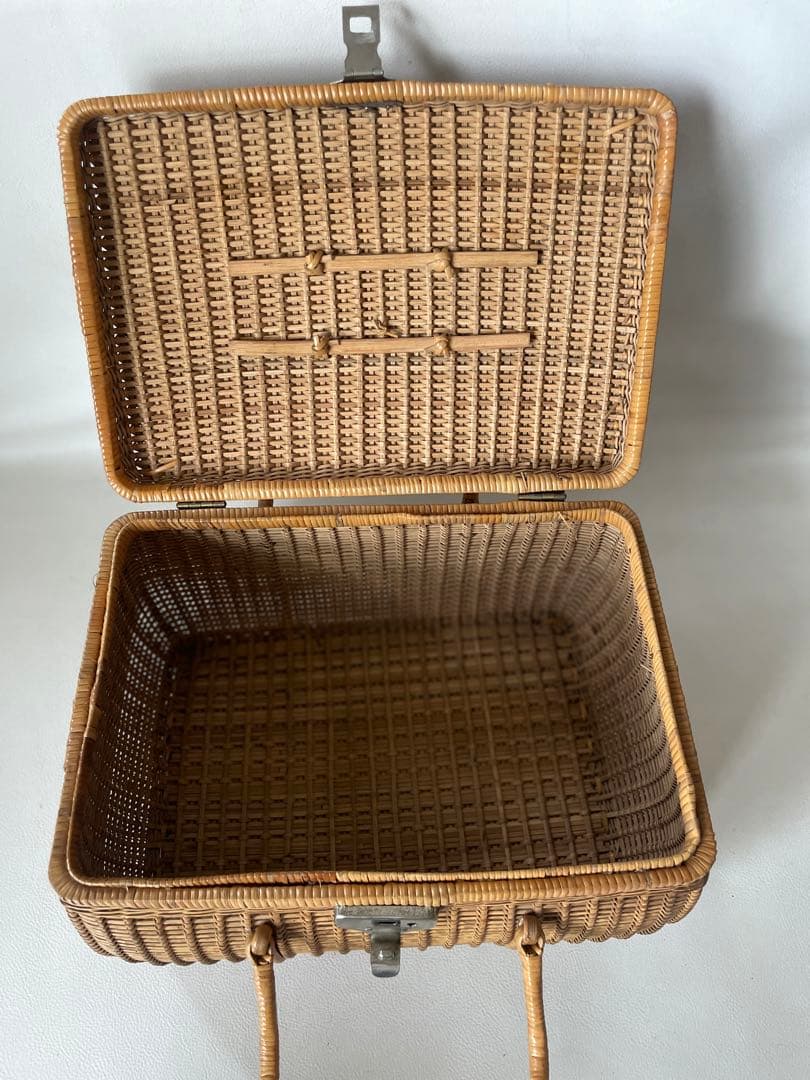 竹細工 竹編み細工 天然素材 手付き バスケット 籠 古民具 当時物 ピクニック