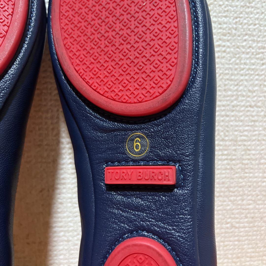 ❀美品 トリーバーチ 紺 ネイビー レッド 23cm 6 フラットシューズ