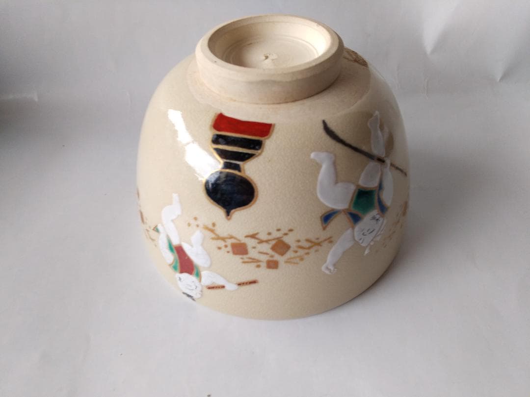 京焼 通次阿山 作 抹茶碗 『 仁清写 五条大橋 』共箱 茶碗 茶道具 美品