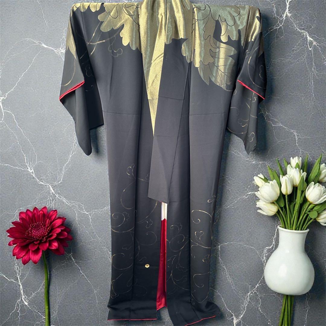 k*a様 訪問着 ෆ‪鳳凰柄 ෆ‪黒金 赤ふちどり 正絹 シルク 作家物 雪三郎