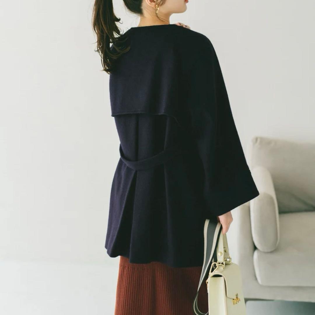 極美品✨COHINA 2wayカラーゴールドボタンミドルコート　ネイビー