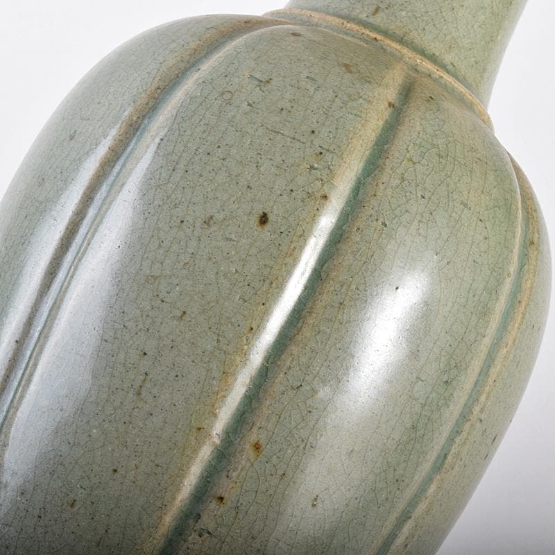 朝鮮美術　高麗青磁　瓜形　花口瓶　高さ約30㎝　F　R7572B