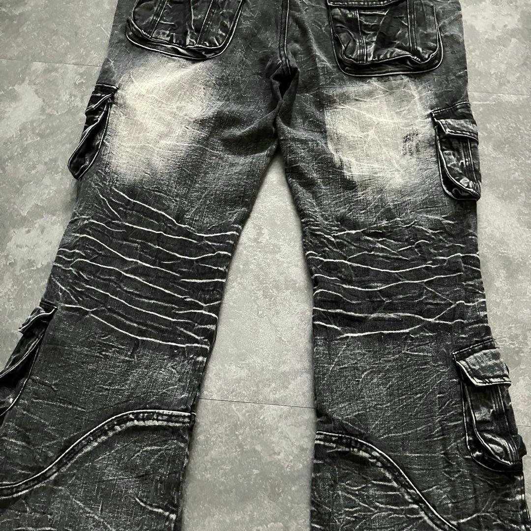 00s black cargo flared pants Y2K ロング丈