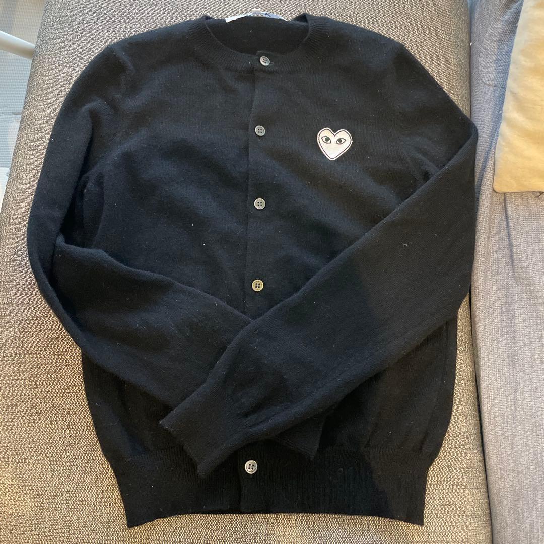 ま*)様 PLAY コムデギャルソン　ニットカーディガン　L パート刺繍ブラック
