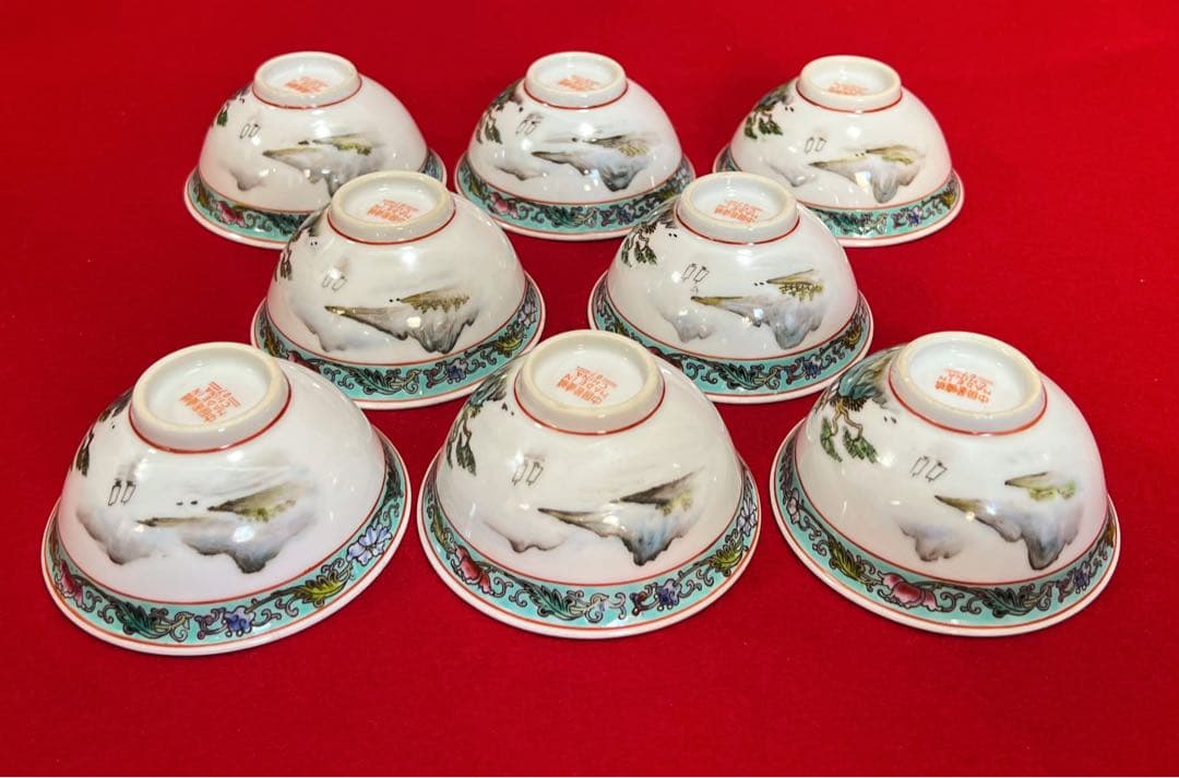 中国美術 茶道具 煎茶碗 茶碗 茶器 中国景德鎮製 山水風景 亭台樓閣 八客