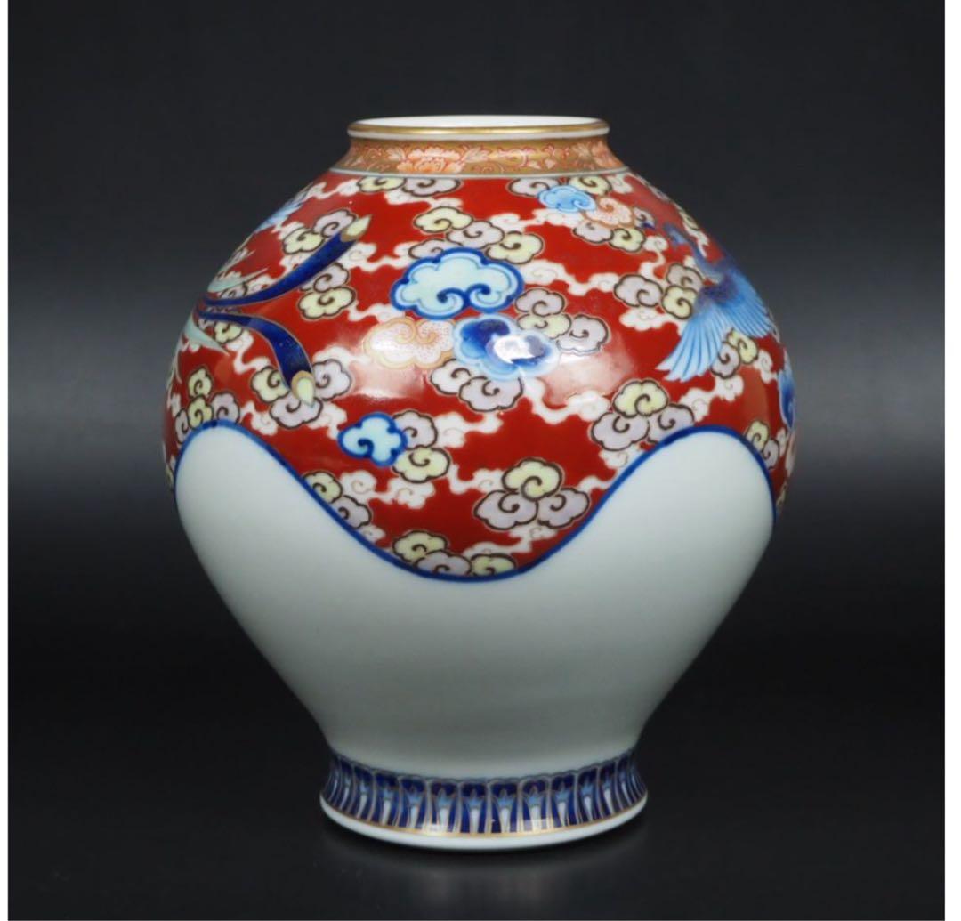 送料無料　明治大正期　香蘭社製　染錦花瓶　高さ18ｃｍ