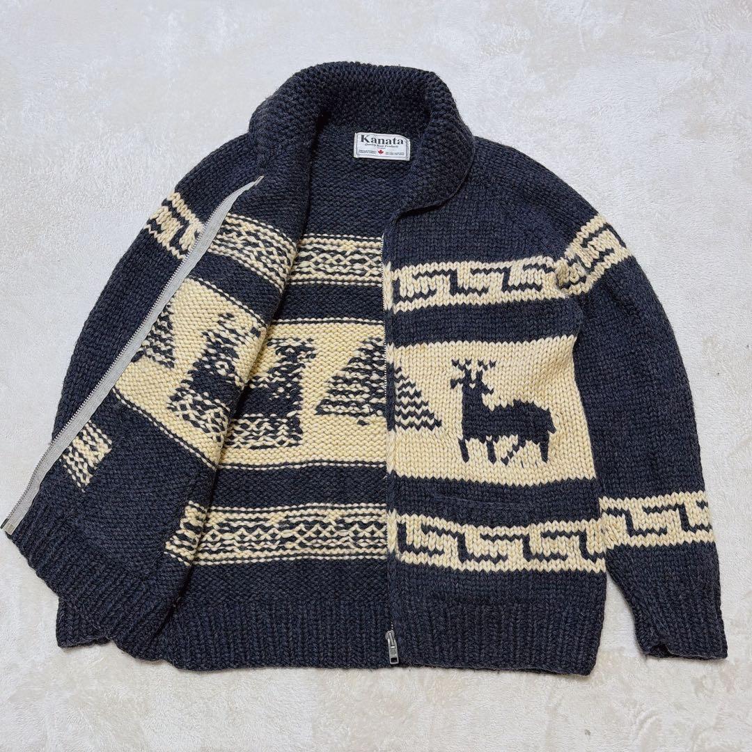KANATA 鹿柄 カウチンセーター 希少なビッグサイズ XL/2XL ネイビー