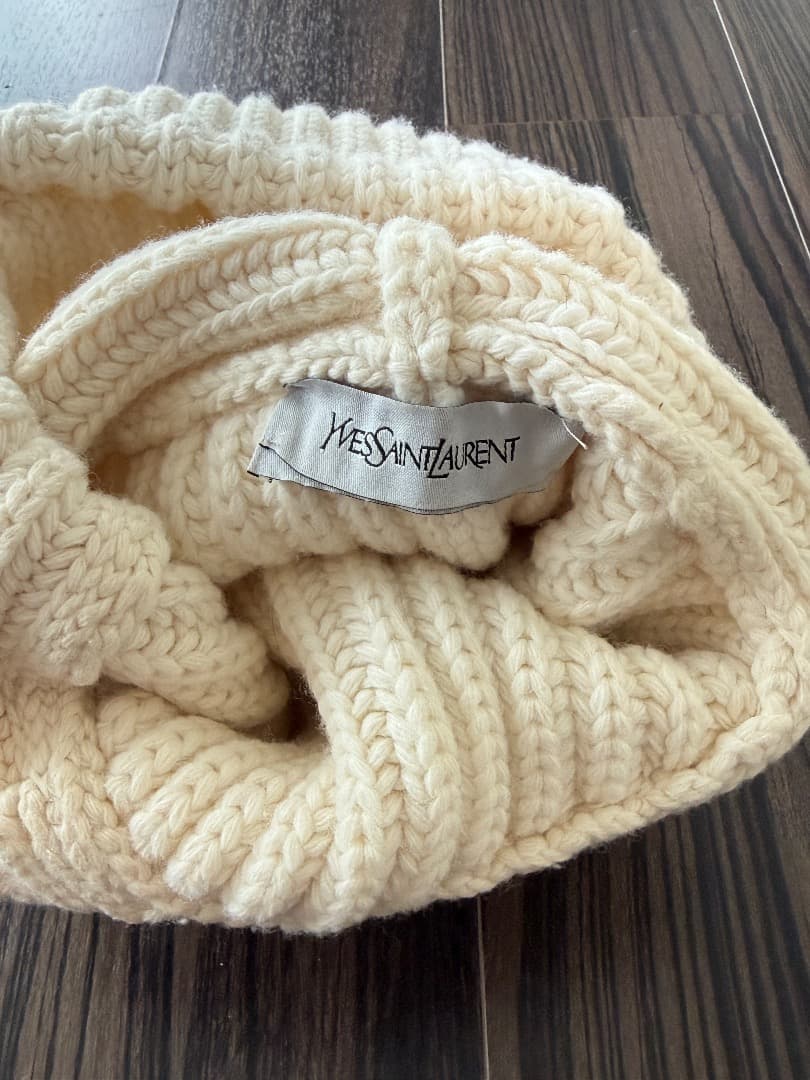 YVES SAINT LAURENT カシミヤ混ニットフードマフラー アイボリー