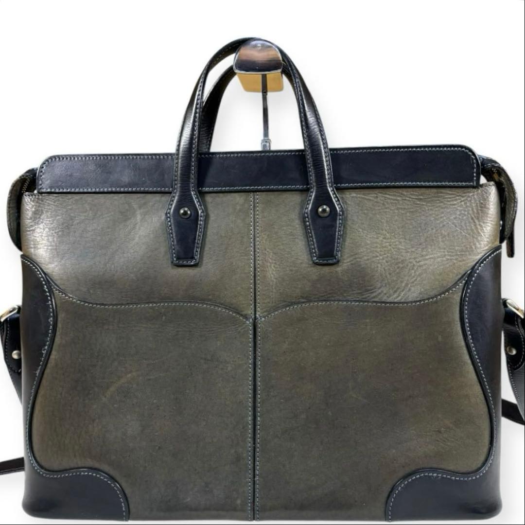 万双　2way ブライドルレザーブリーフケース　ビジネスバッグ　自立　カーキ　黒