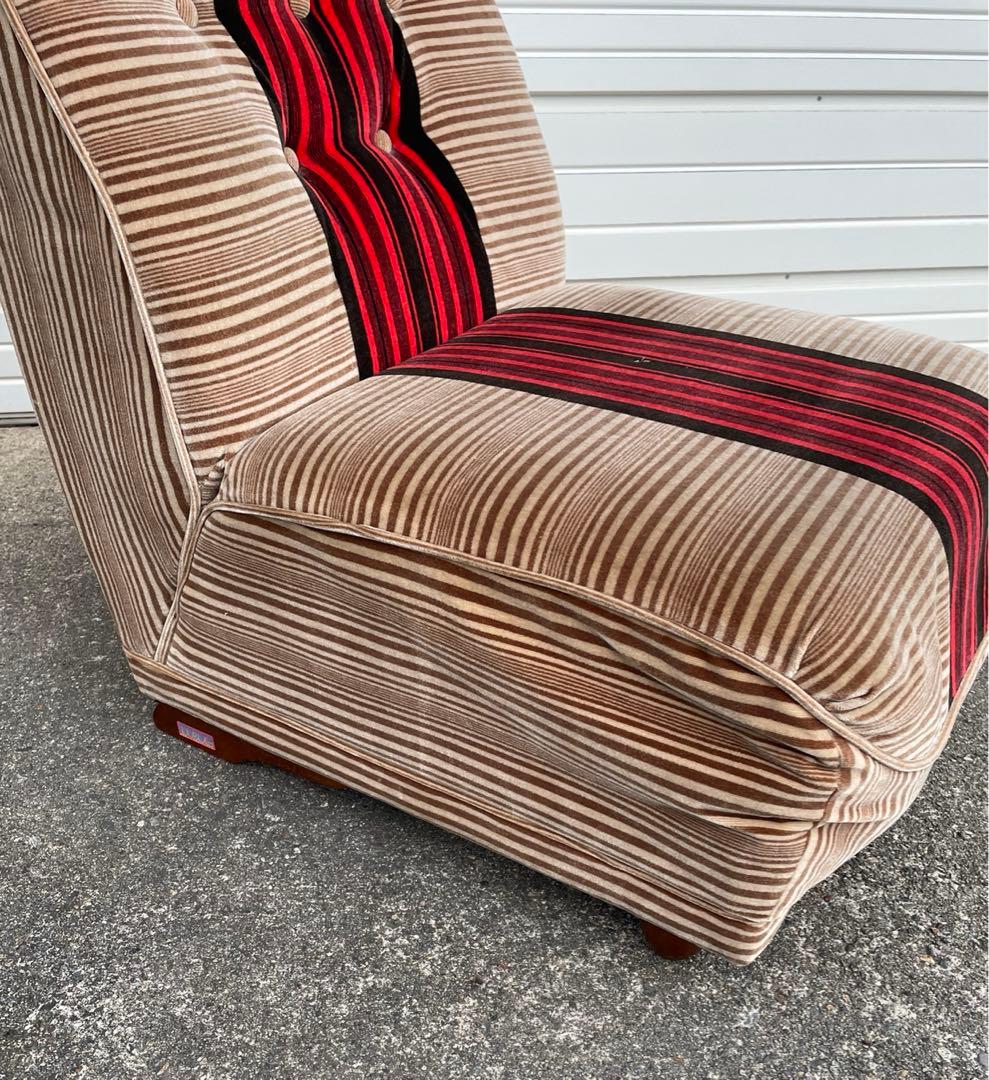 ビンテージ/レトロ/ミッドセンチュリー/モケットソファ/ストライプ/1人掛け