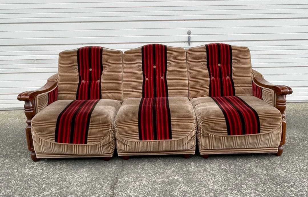 ビンテージ/レトロ/ミッドセンチュリー/モケットソファ/ストライプ/1人掛け