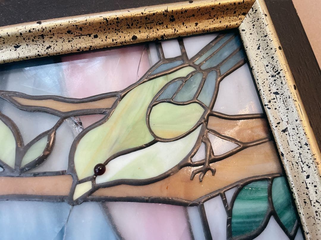 Toto garden 剱持敬子さん作　猫のステンドグラス　額付　（破損あり）