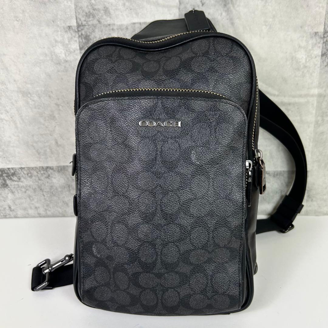 【良品】COACH コーチ ボディバッグ イーサンパック ブラック シグネチャ