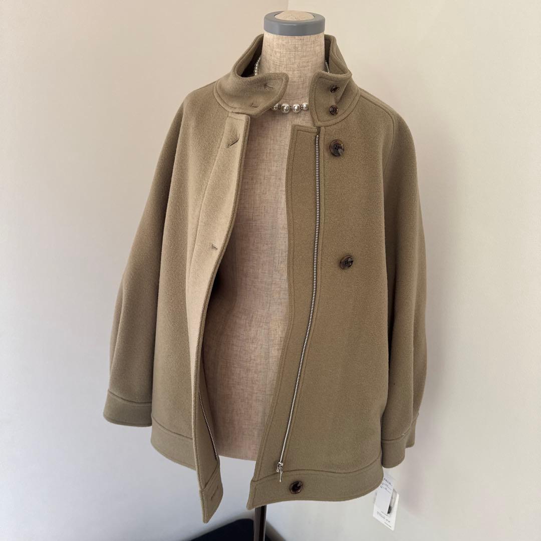 新品⭐︎simウールモッサジップジャケット オリーブカーキウール混合コート