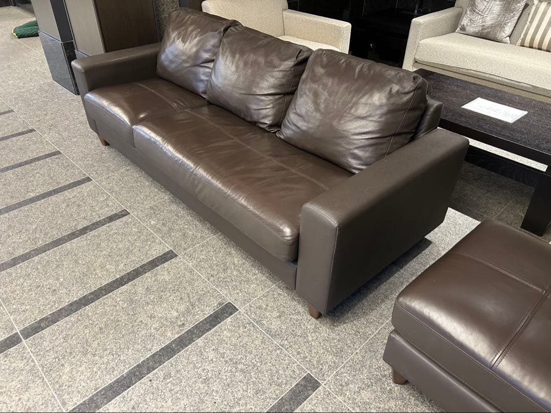 ルラックス　3人がけ　レザーソファ　オットマン　セット　LELAX 革張りソファ