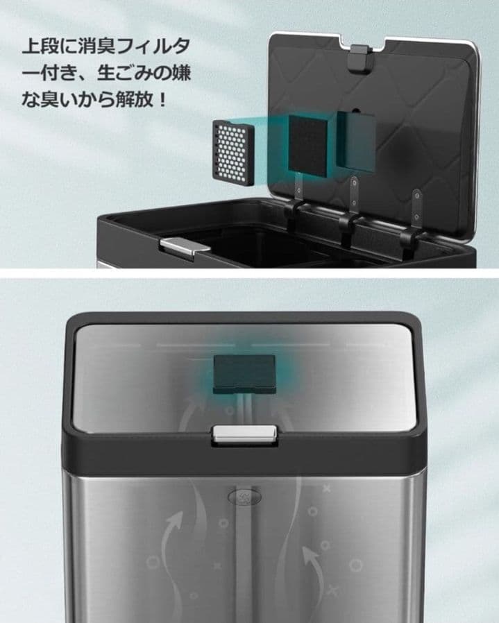 #新品訳ありゴミ箱2段式3分別 縦型 計60L ペダル式キャスター ステンレス製