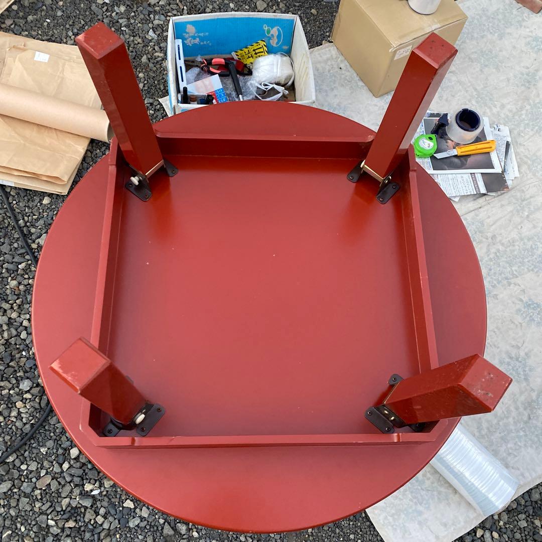 昭和の食卓 天然木 ちゃぶ台 丸テーブル 円卓 朱塗り直径 75㎝