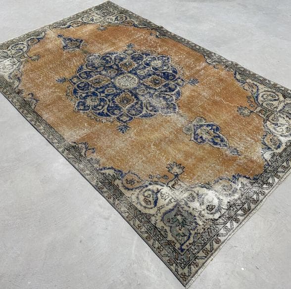 トルコ製ヴィンテージラグ992 超大判 レア キャメル オレンジ ネイビー