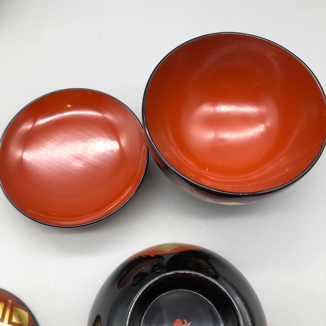 新品未使用秀衡塗菱形金箔漆雲文様蓋付き椀4客セット伝統工芸高級品ビンテージ食器