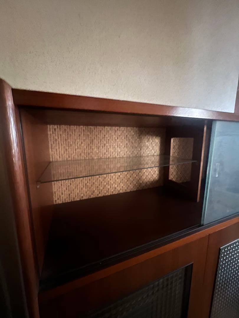 昭和レトロ 昭和ガラス 木製ラック ガラス扉 4段棚