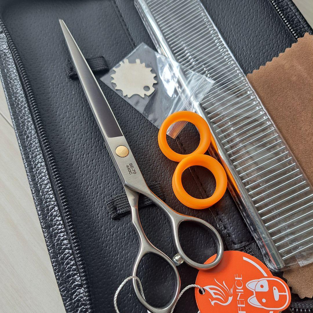 新品★フェニーチェ ストレートシザー★ギザ刄★トリミングシザー★7.5インチ