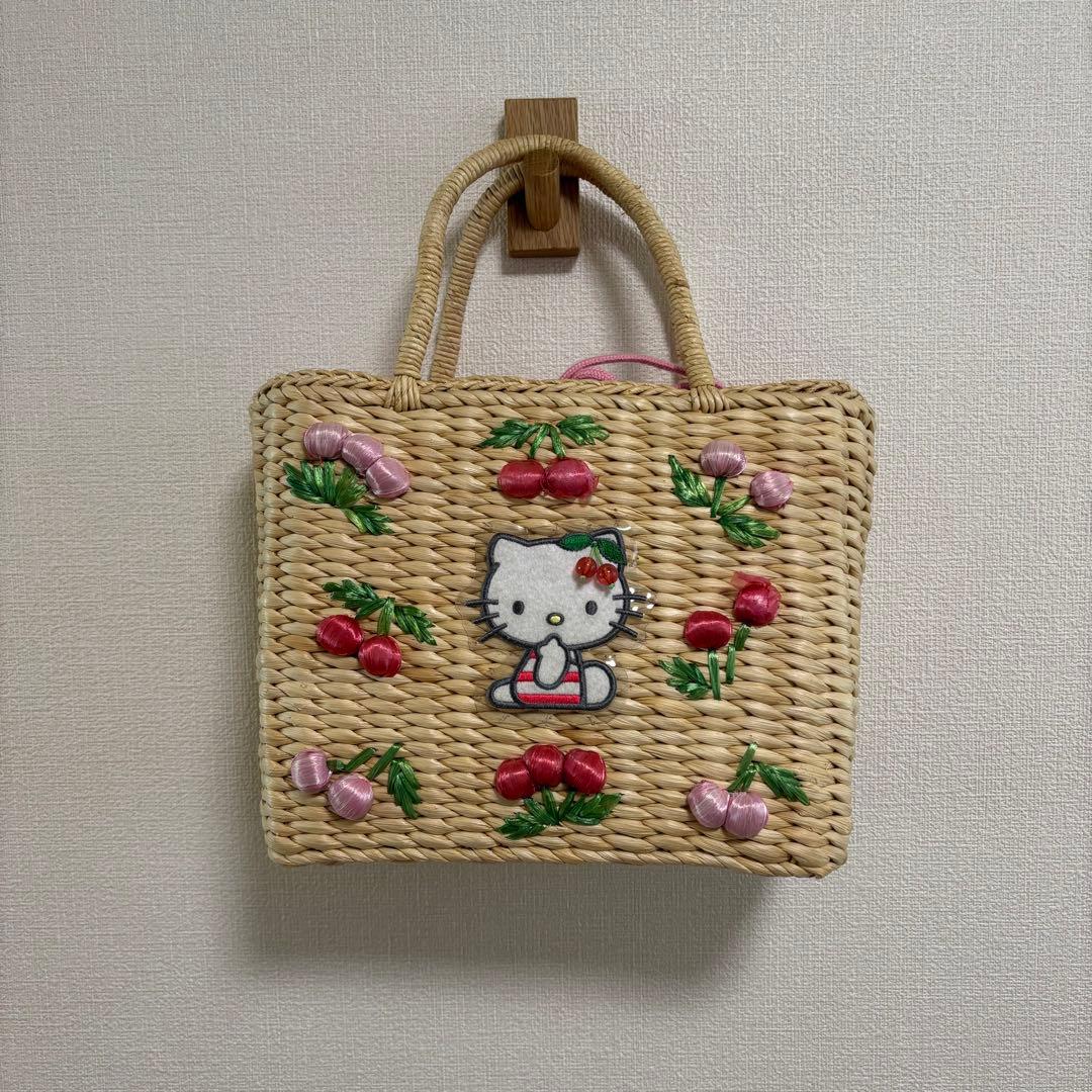 ハローキティ 刺繍 かごバッグ 希少　さくらんぼ　匿名発送　即購入OK