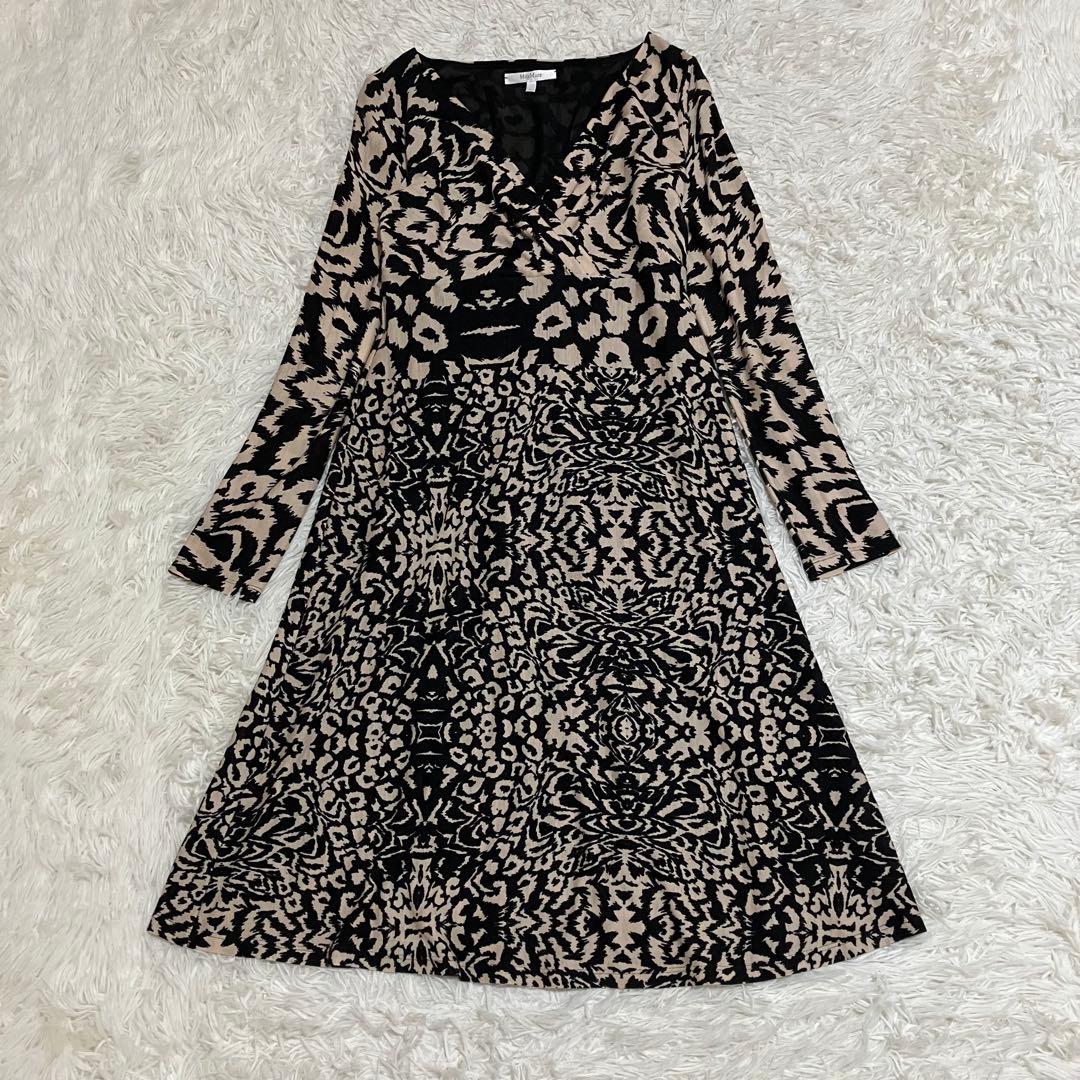 白タグ マックスマーラ カシュクール総柄ワンピース ４２ ウール