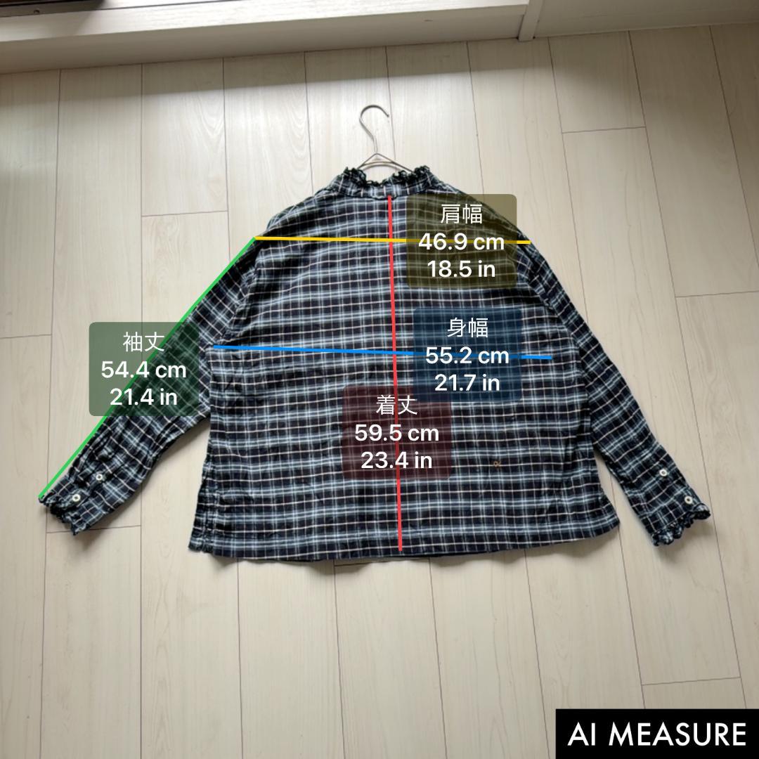 美品・現行品✨45R 　薄オックスのカットワークプルシャツ　R刺繍　フリル