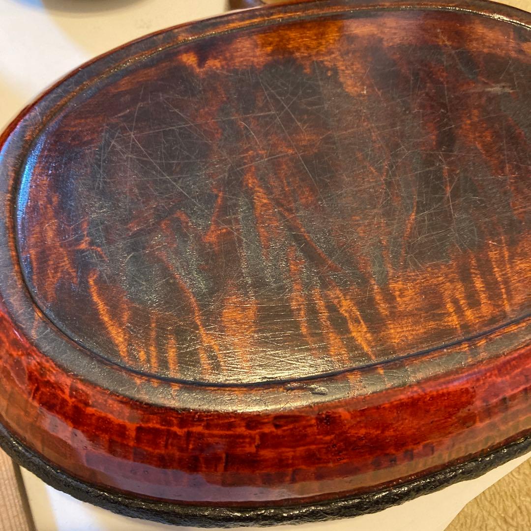 アンティーク漆器製赤色楕円鉢1個中型