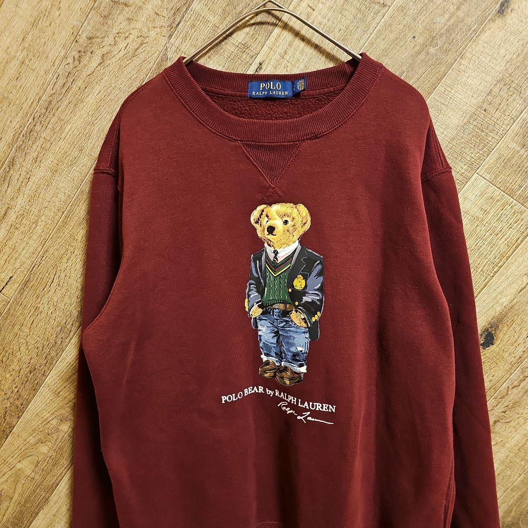 大人気❗ポロラルフローレン　ベアプリント　裏起毛スエットトレーナー　ボルドー　S