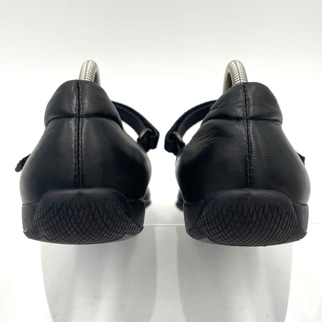 7LS10_美品 プラダ メリージェーン フラットシューズ 黒 ナッパレザー37