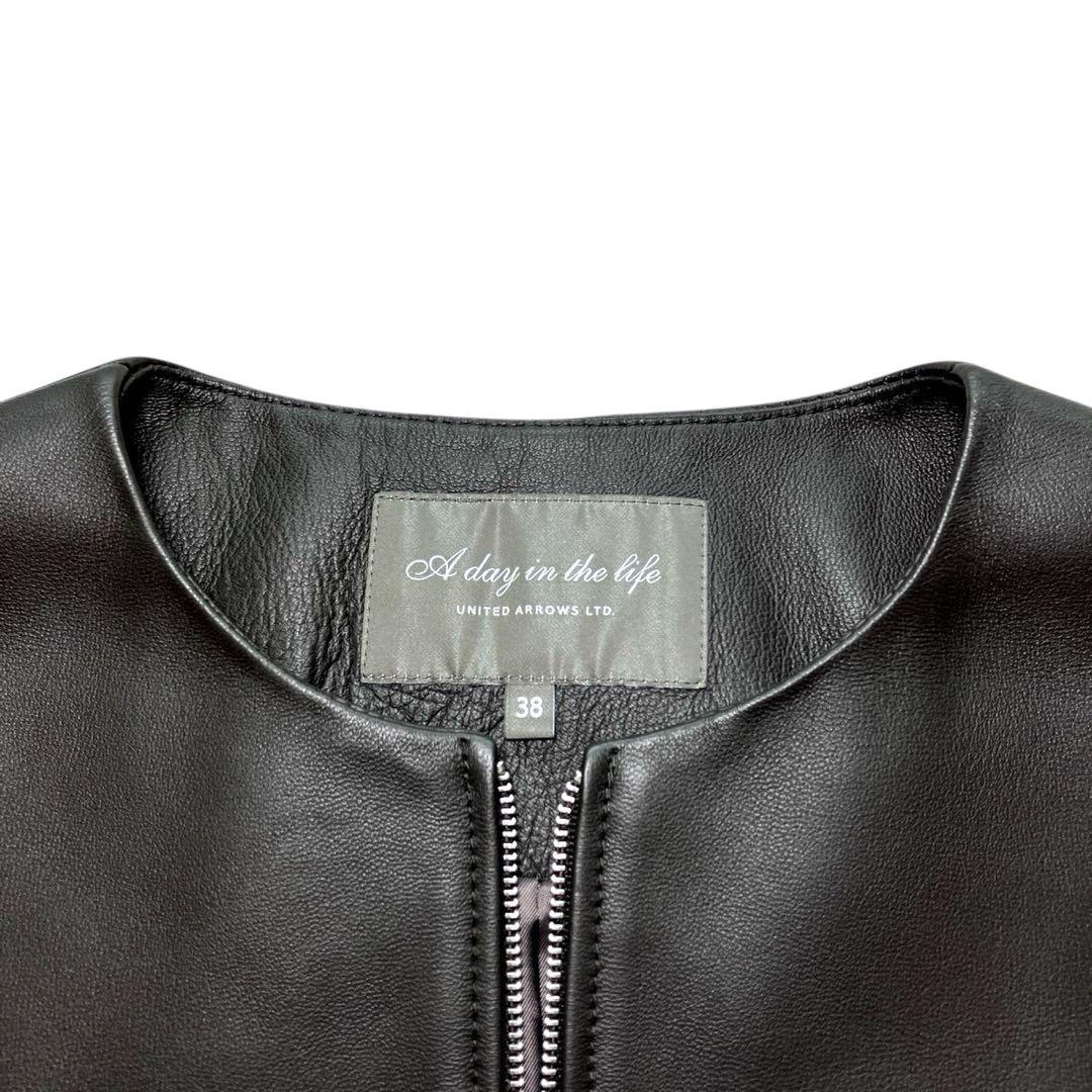 【極美品】好配色◎グレーレザー/羊革「ユナイテッドアローズ」ノーカラーライダース