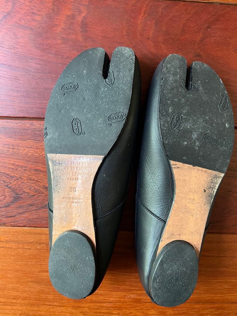 マルジェラ　バレエ　シューズ　36 ブラックレザーフラットシューズ