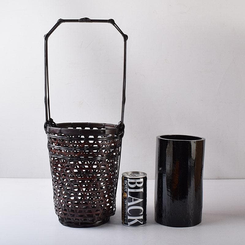 茶道具　伊藤賢一郎作　大和竹縄文花籠　共布共箱　V　R8712H