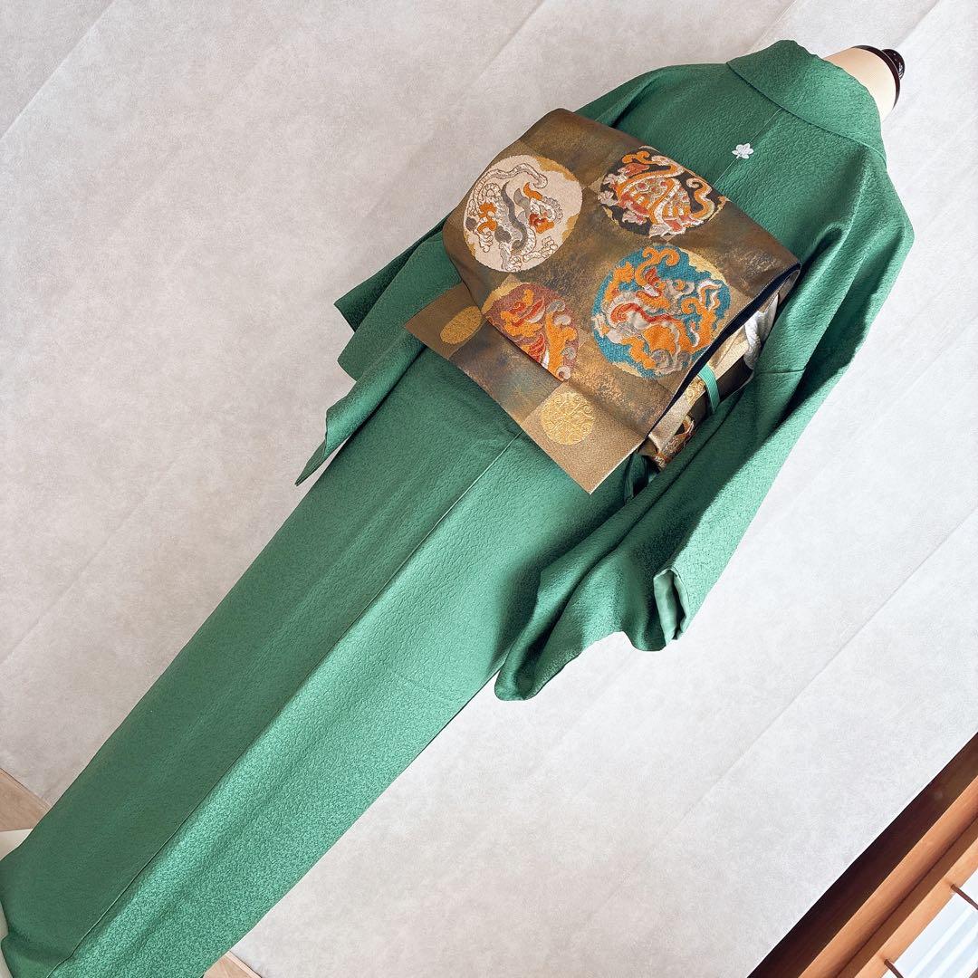 色無地　フルセット　着物　正絹　トールサイズ　緑　卒業式　入学式　N2