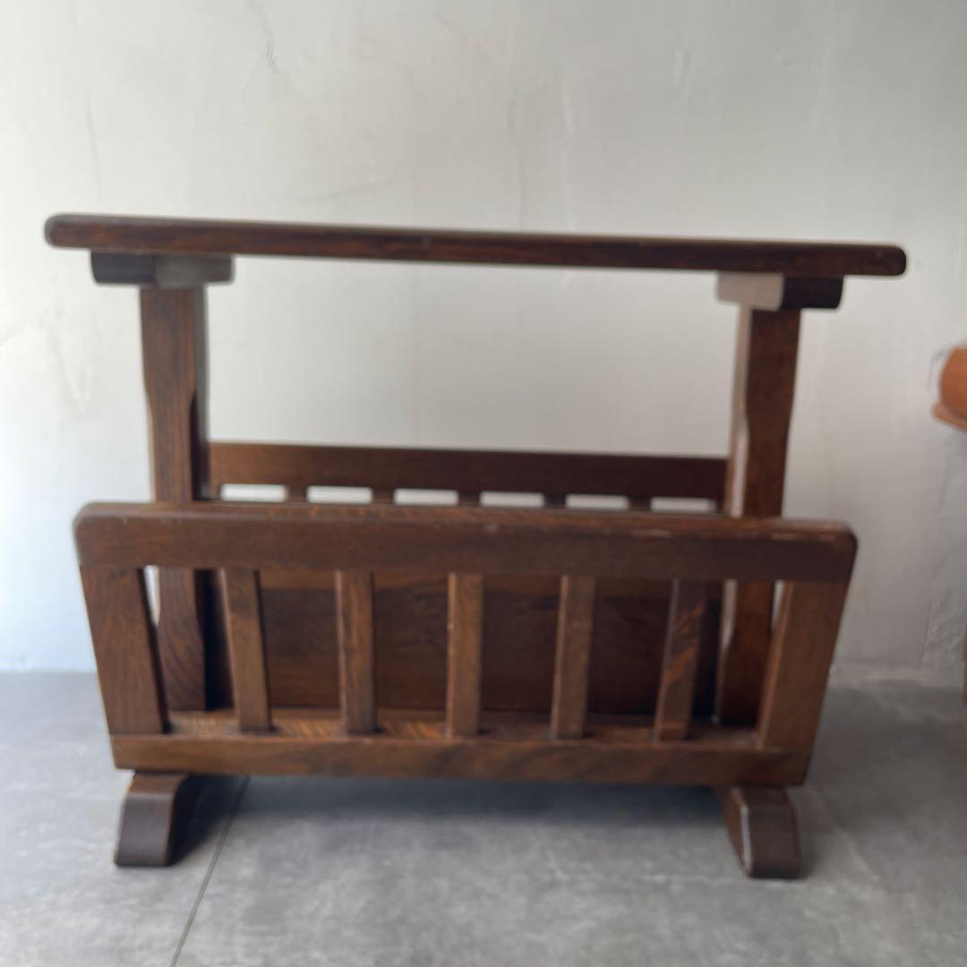 オランダ製　木製　サイドテーブル マガジンラック　オーク無垢材　百貨店