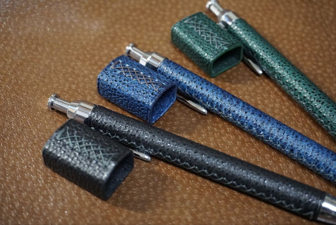 【セール】藍色　革軸ペン　消しゴムケースセット