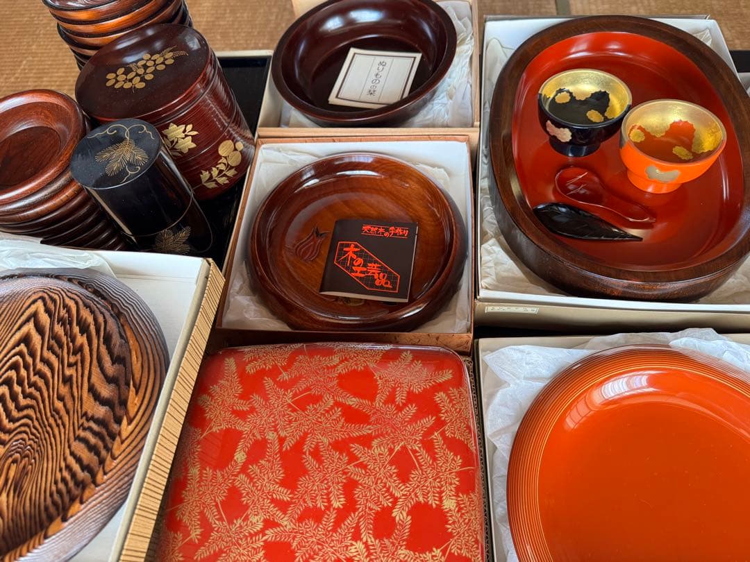 ラ*ん様 漆器 輪島塗・鎌倉彫等 お盆 重箱 茶筒 茶匙 お椀