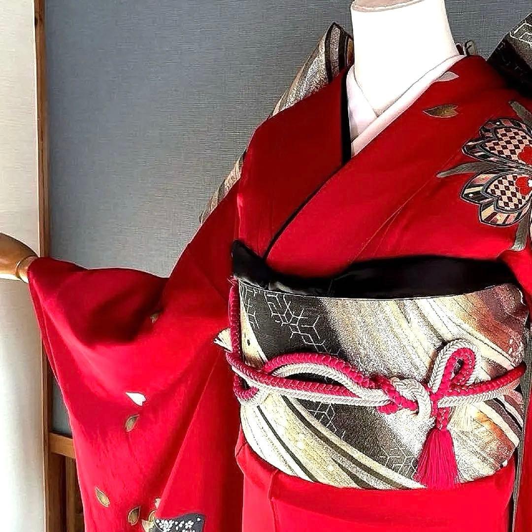 振袖フルセット　金彩友禅　成人式振袖　振袖　裄丈67 赤　桜