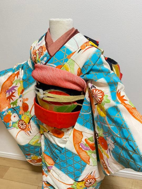 アンティーク　美品水色着物セット