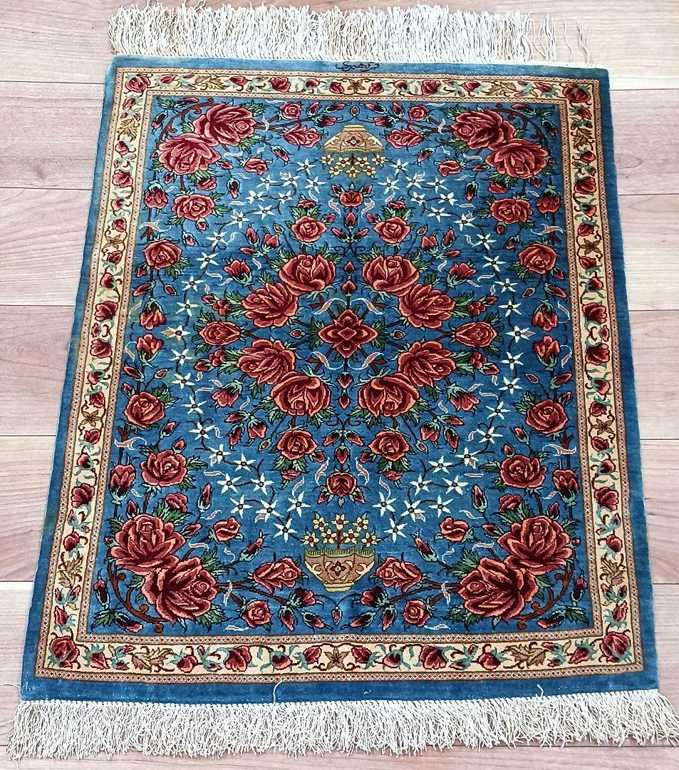 Y3321 ペルシャ絨毯 クム産 工房サイン有 シルク100％ 100万ノット