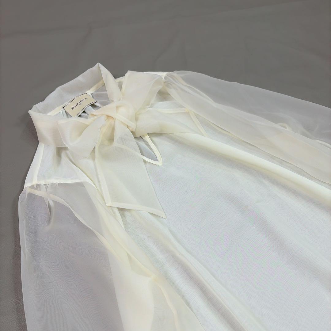 ユナイテッドアローズ ボウタイ シアー ブラウス 生成り　セレモニー　38