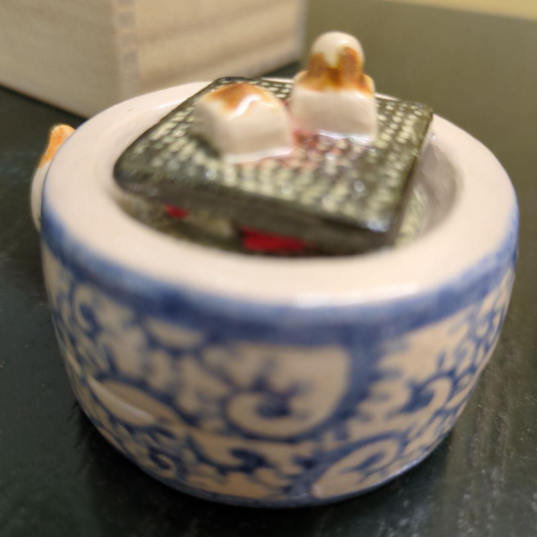 香合　火鉢猫　猫　火鉢　お餅　陶器　お香　置物　作家　木箱