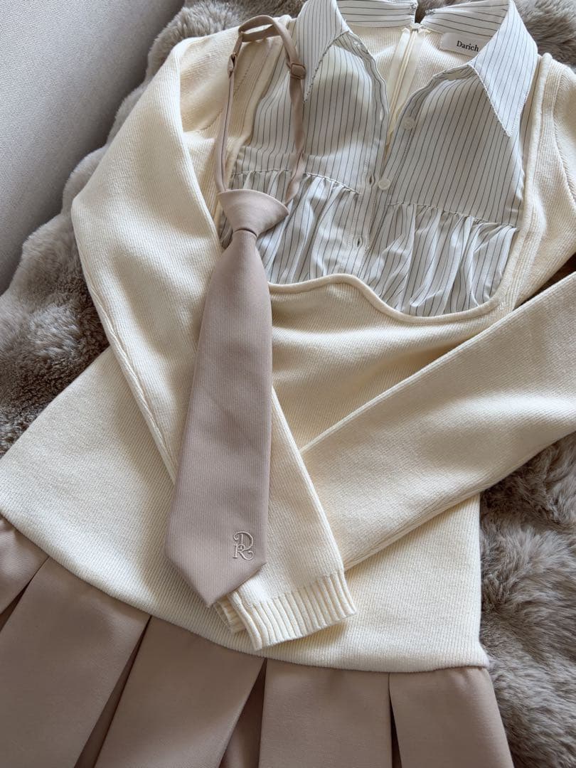 darich ネクタイシャツドッキングニットミニワンピース