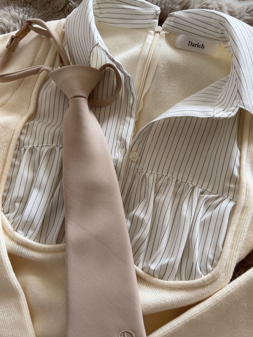 darich ネクタイシャツドッキングニットミニワンピース