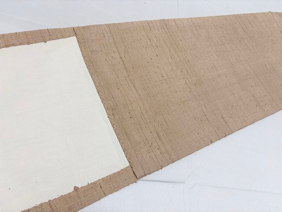 B5 蝶に花模様 絞り 薄茶色系 紬 正絹 太鼓柄 開き名古屋帯 シャレ帯