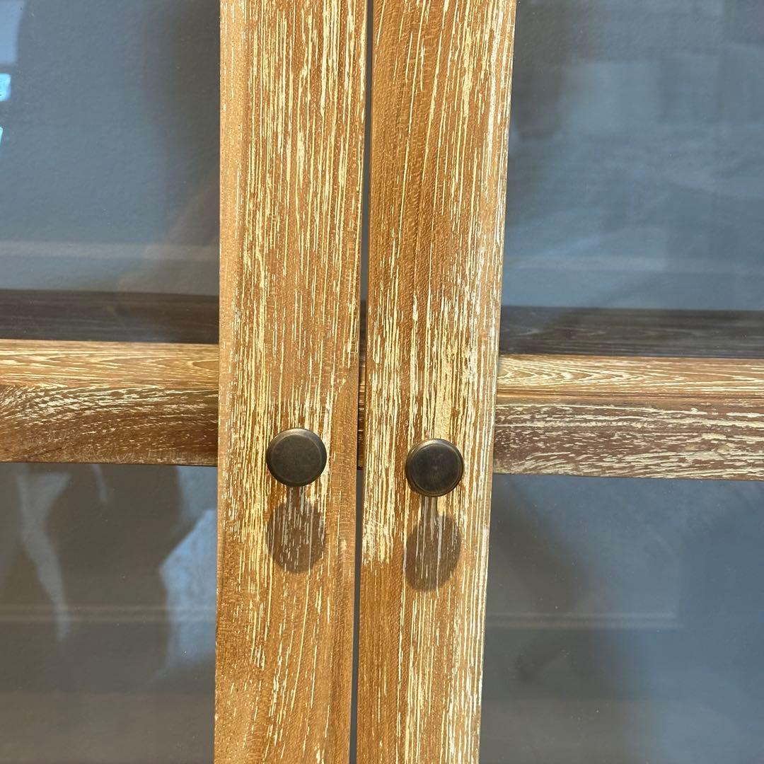 【訳ありチークガラス扉キャビネットw70×d30×h85cm 通常132,000