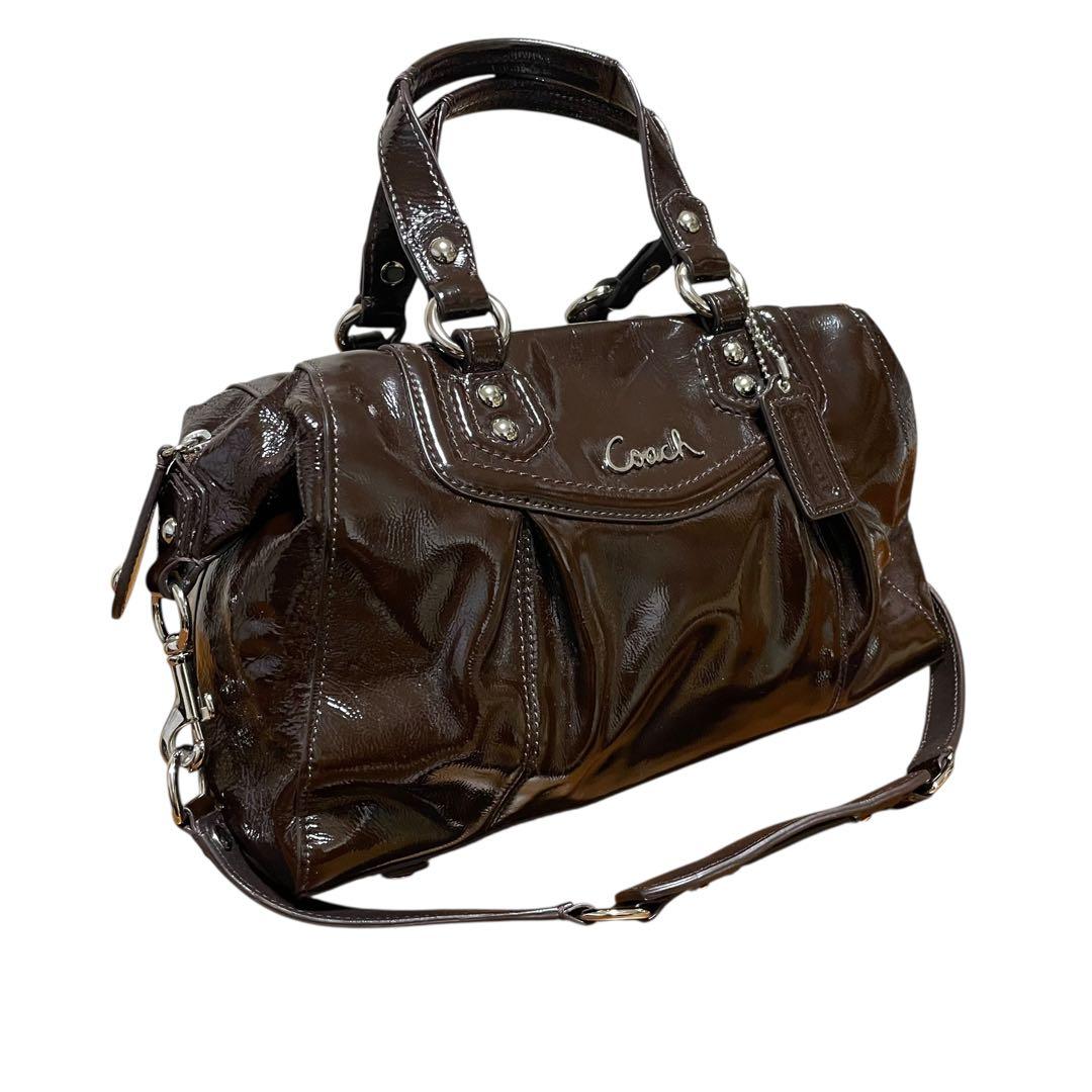 d*3様 COACH ブラウン ハンドバッグ ショルダーバッグ エナメル 2wa