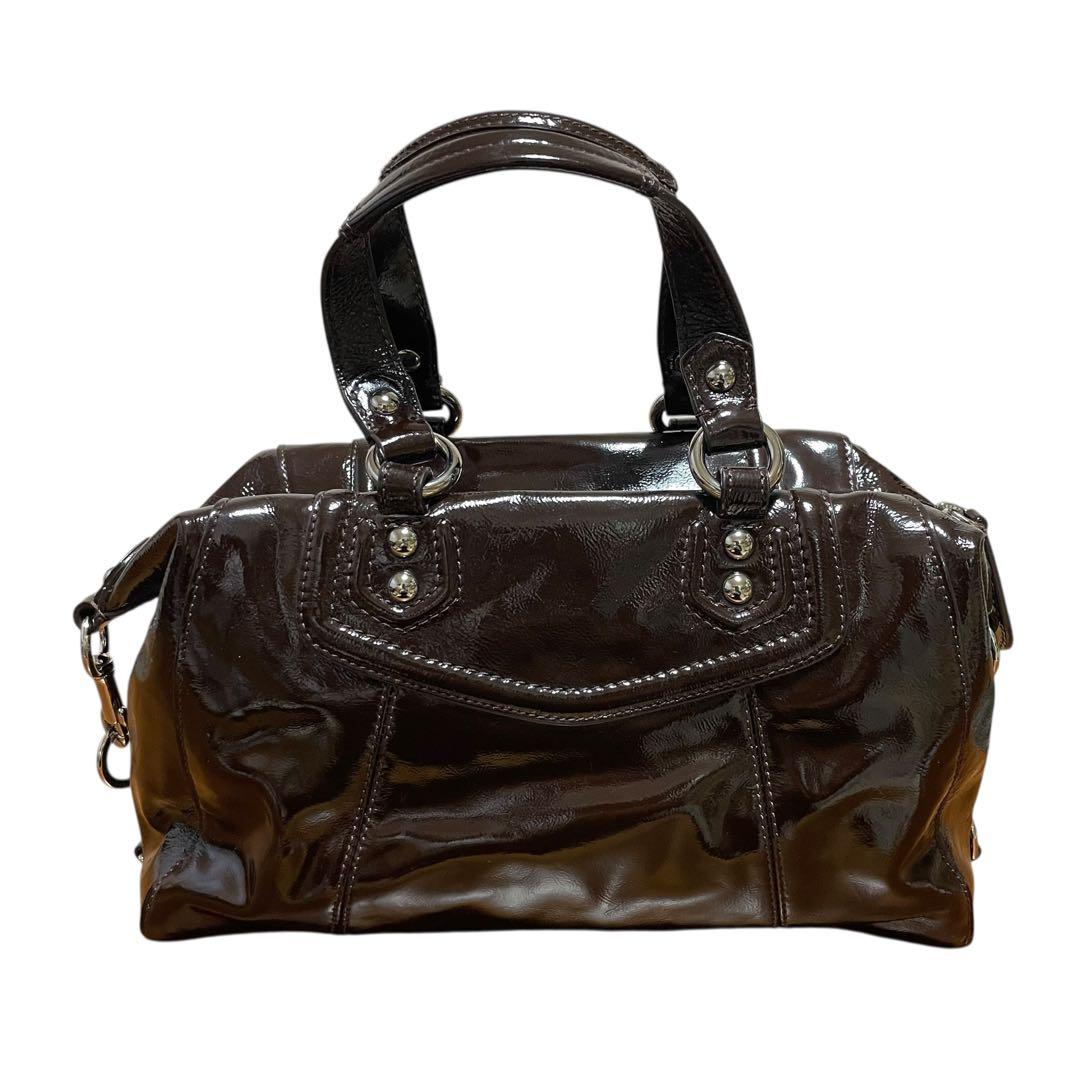 d*3様 COACH ブラウン ハンドバッグ ショルダーバッグ エナメル 2wa