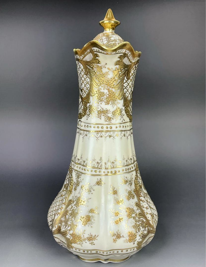 【大型31cm】オールドニッポン アールヌーボー様式 金盛り チョコレートポット